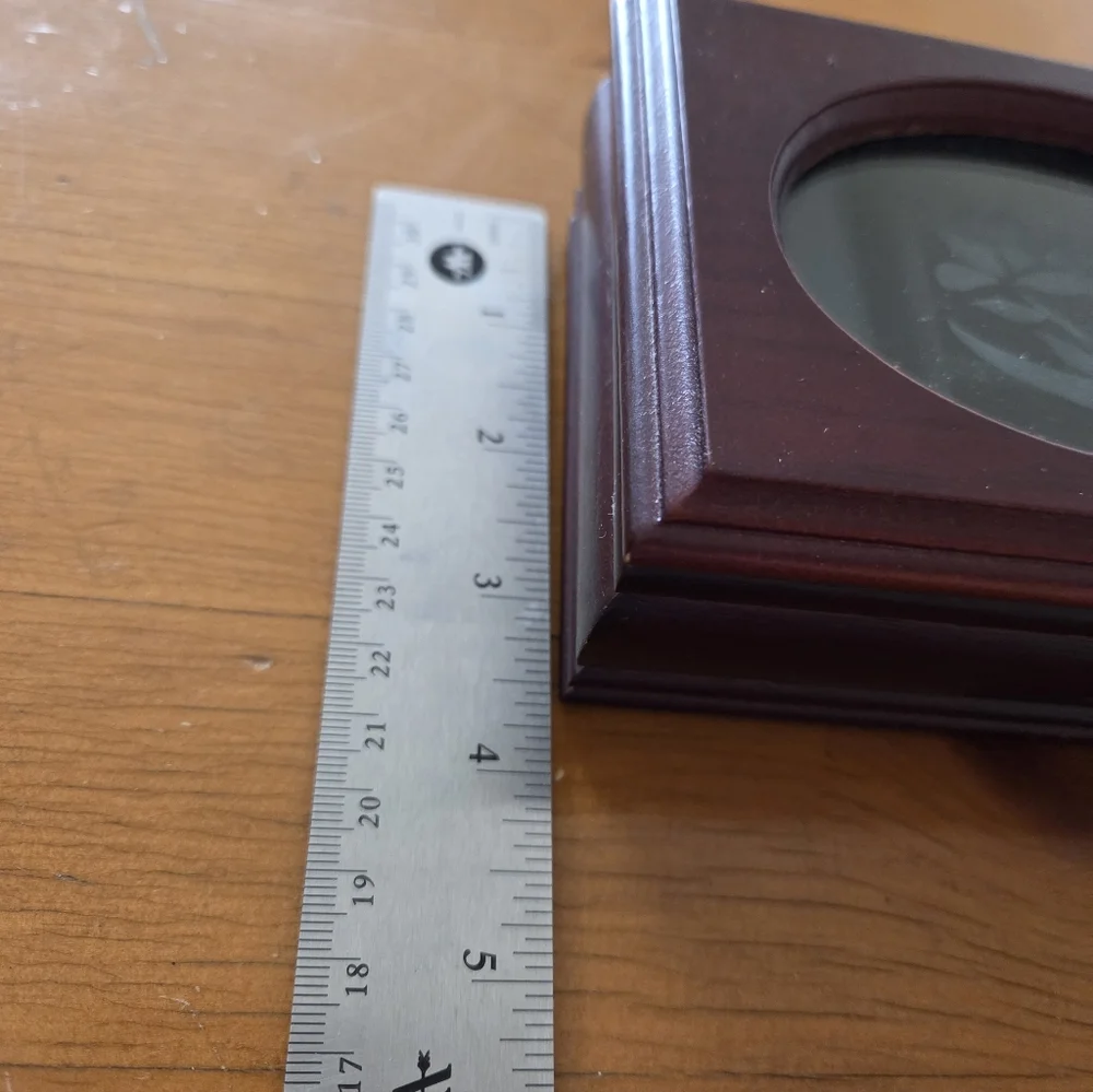 Small Wood Jewelry Box Glass Oval With Etched Flower Top